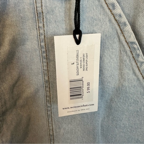 NWT WeWoreWhat slouchy slit overalls light wash high rise straight leg split hem - Picture 4 of 15